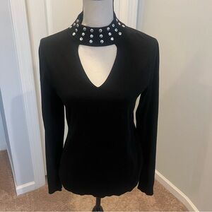 Michael Kors Women's Size S Long Sleeve Studded Mock Neck Zip BLACK Sweater nwt
